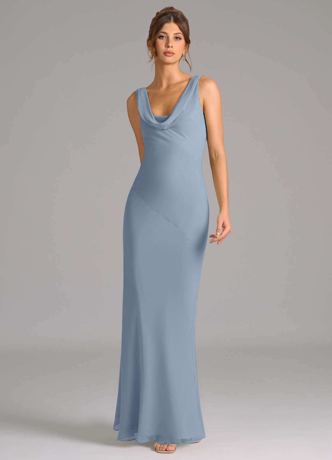 Azazie Rylina Jurken voor thuis passen Jurk van Chiffon met Zeemeermin Geplooid Stoffig Blauw image2