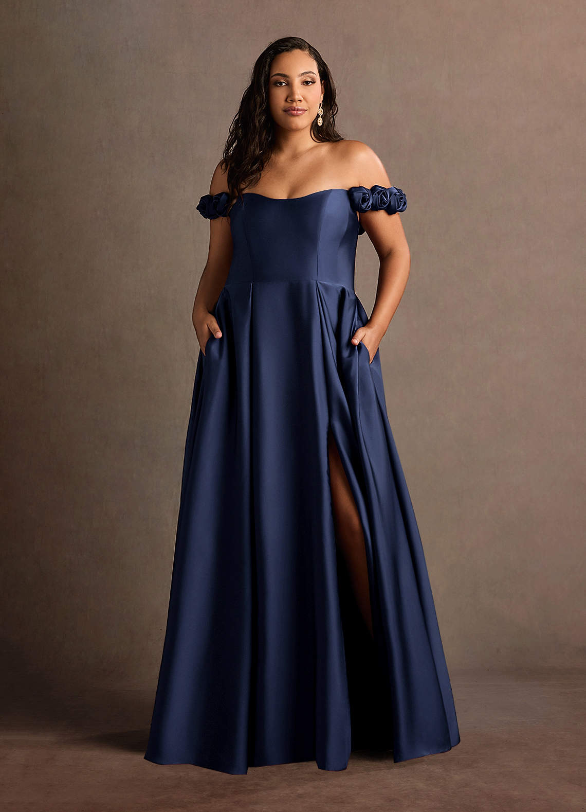 Jessie Navy Rose Straps Gown | Azazie