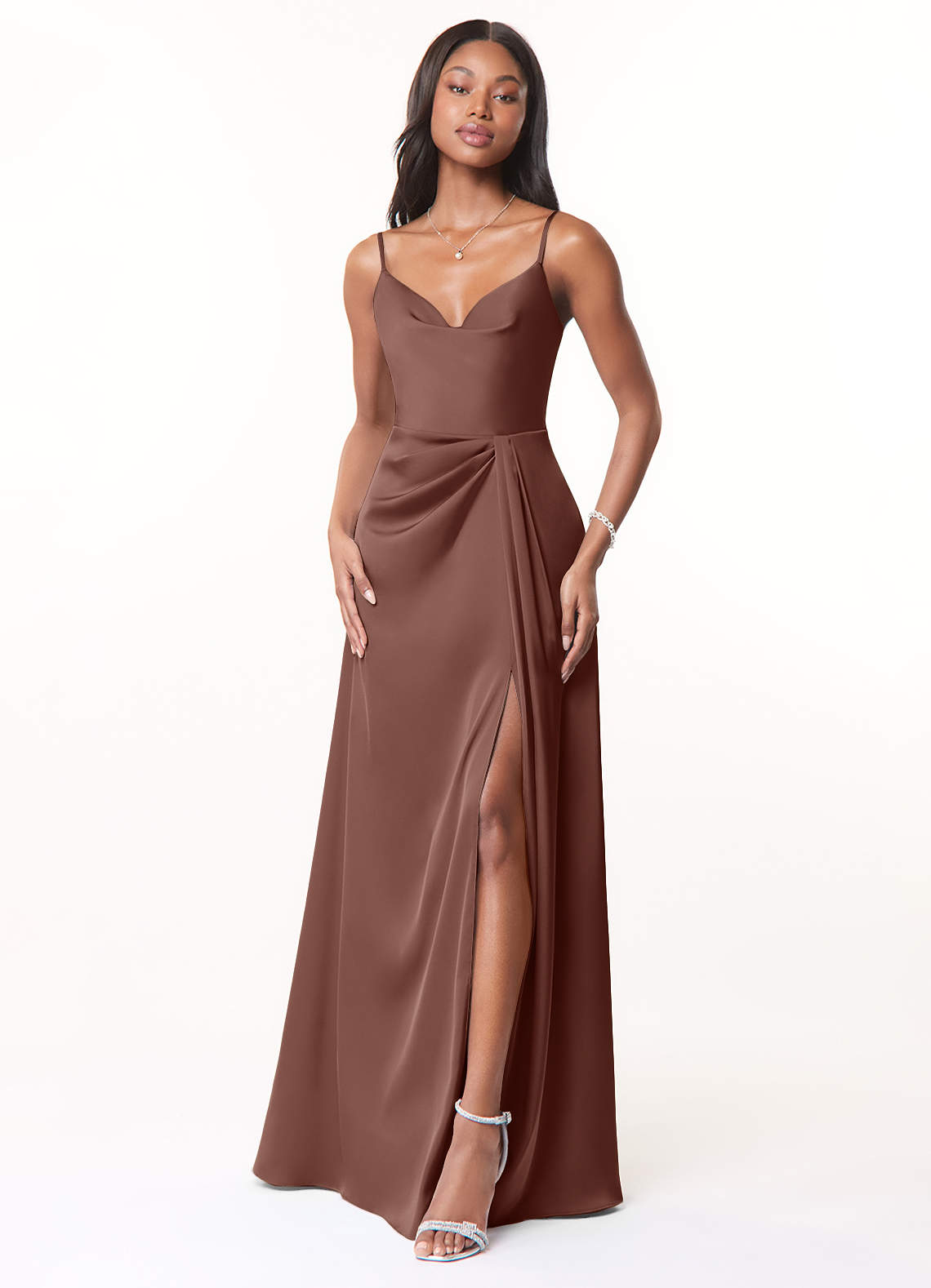 spaghetti strap satin a-line bridesmaid dress Azazie Brielle size:xs Back Style Brand_Nox Anabel Trikvn Baby Girls Long