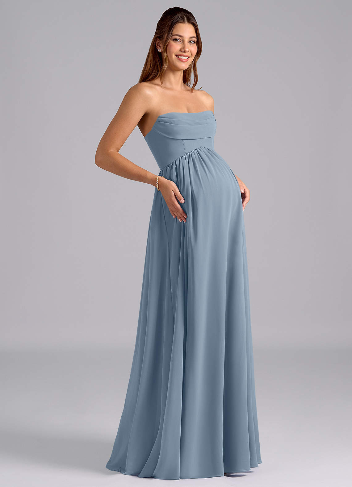 Azazie Saige Probar vestidos en casa Vestido de Corte en A Plisado Hasta el suelo Gasa image7