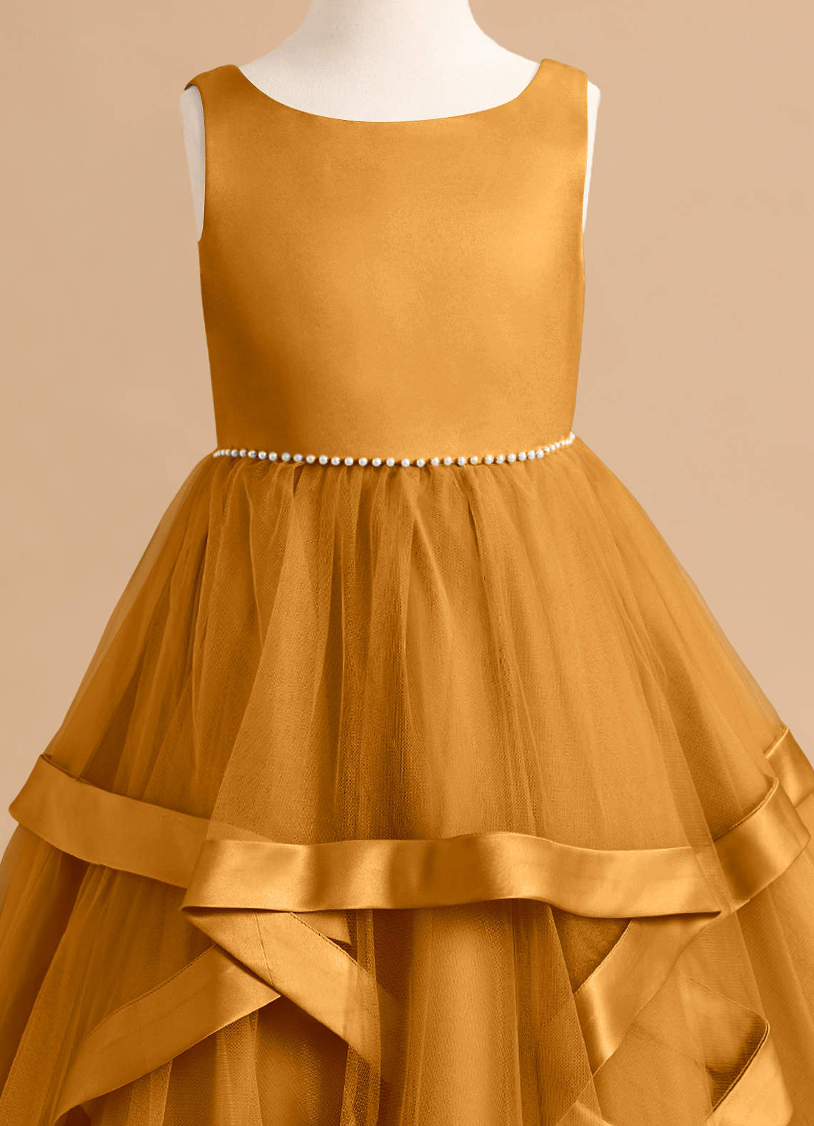Azazie Posy Flower Girl Dresses Butterscotch A-Line Beaded Tulle Dress image4