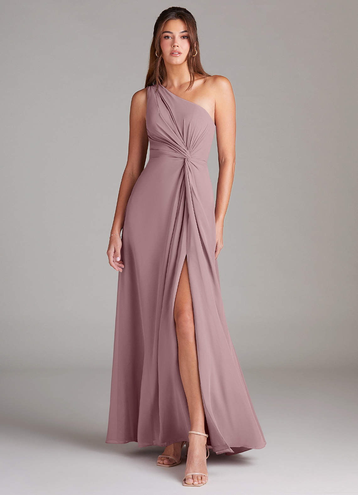 Azazie Brooke Bridesmaid Dresses Dusty Rose A-Line One Shoulder Chiffon Dress image1