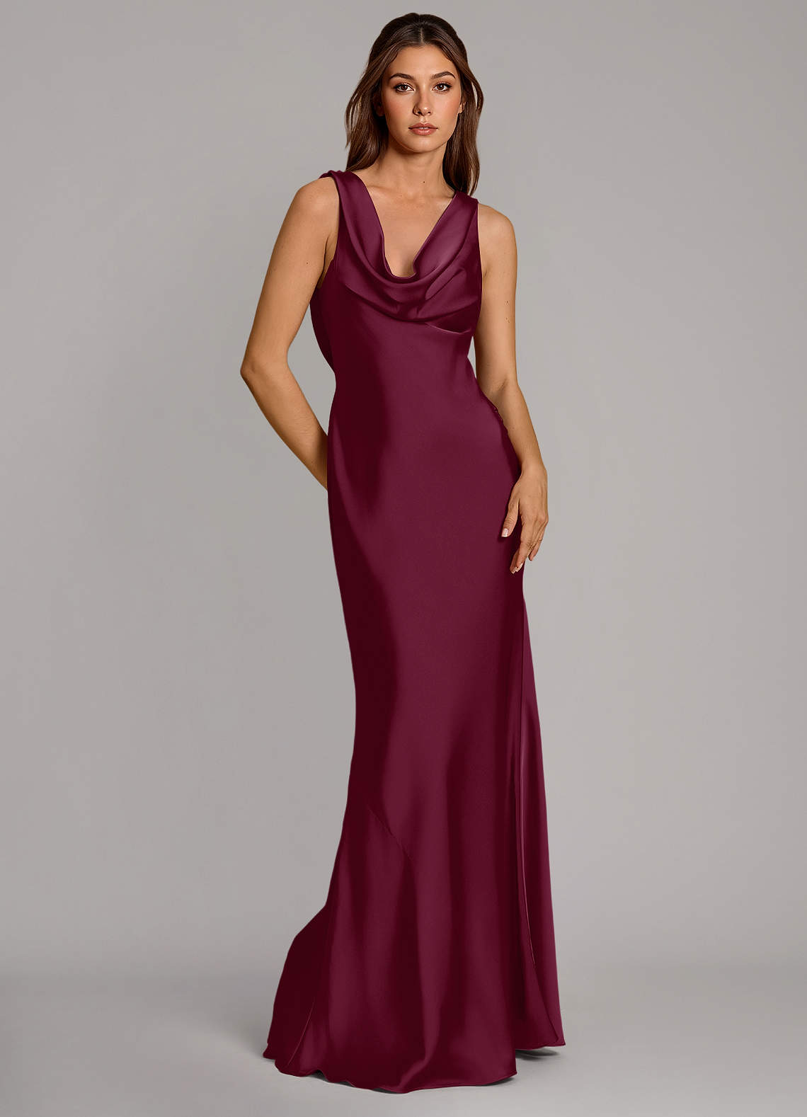 Azazie Cheryl Bridesmaid Dresses Mulberry Mermaid Stretch Satin Dress image1