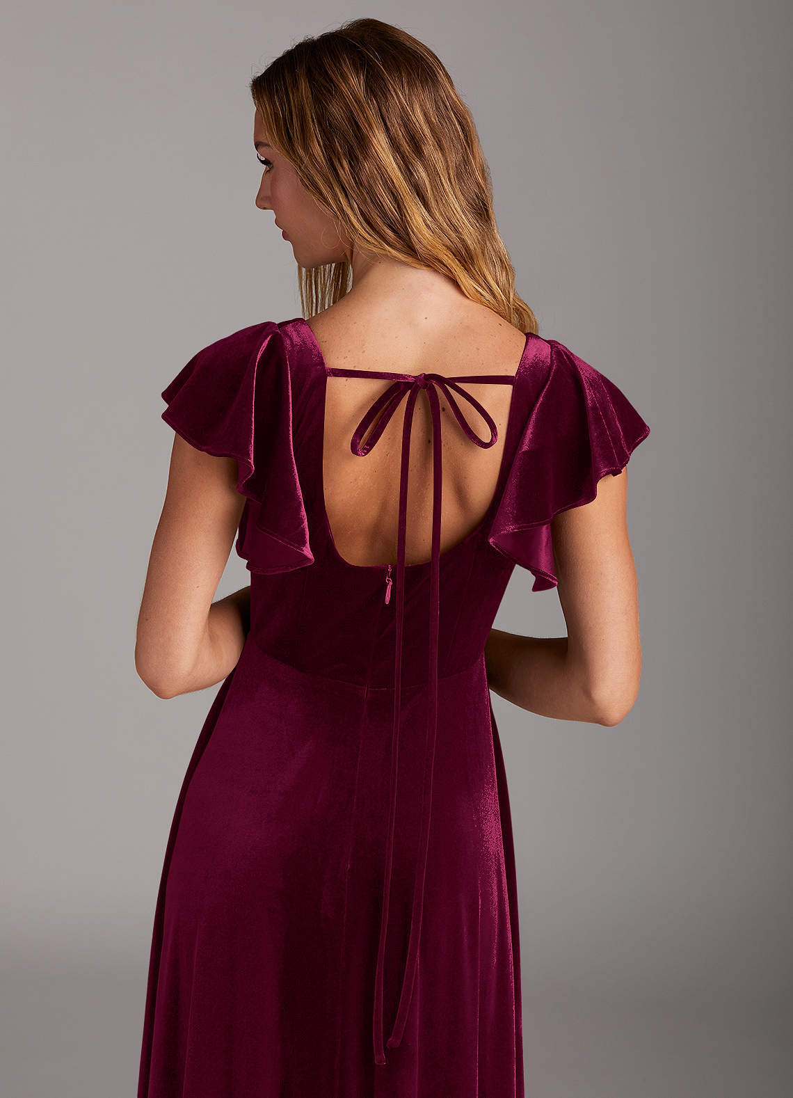 Azazie Bondi Bridesmaid Dresses Cabernet A-Line Side Slit Velvet Dress image1