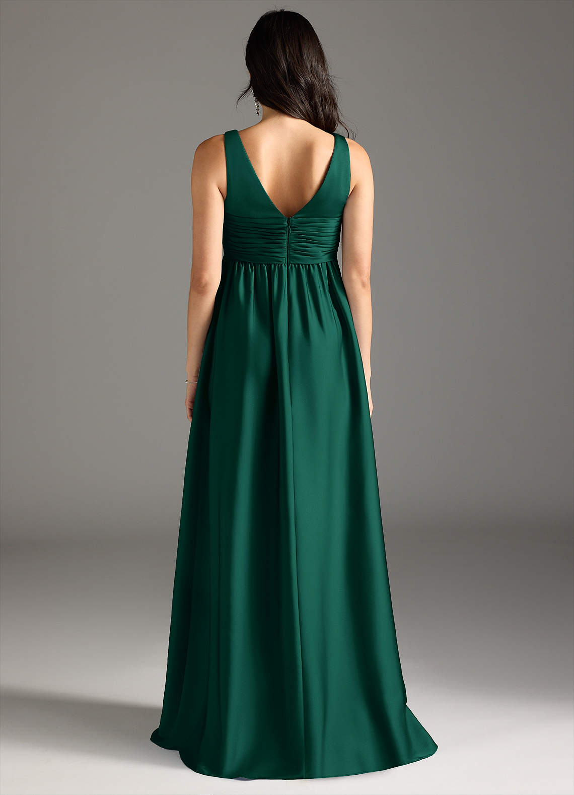 Azazie A-Line/Princess V-Neck Floor-Length Stretch Satin Maternity Bridesmaid Dresses - Emerald