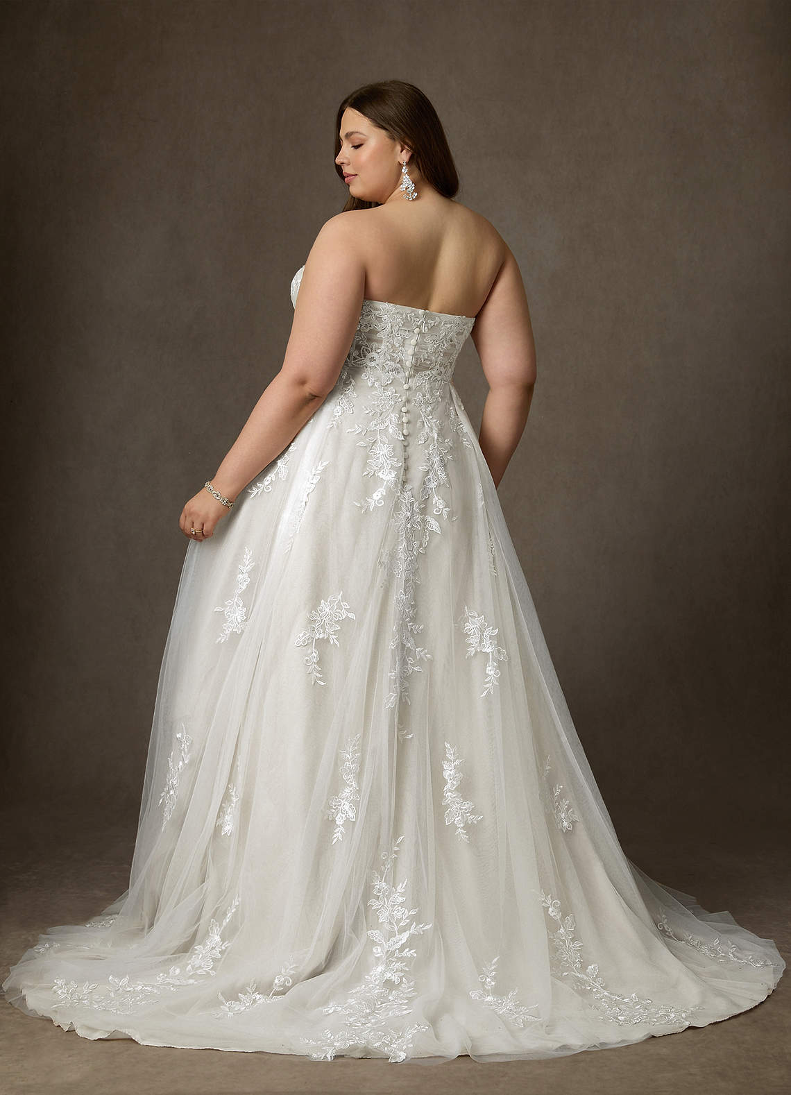 Azazie Keri Wedding Dresses Diamond White Ball-Gown Strapless Lace Dress image11