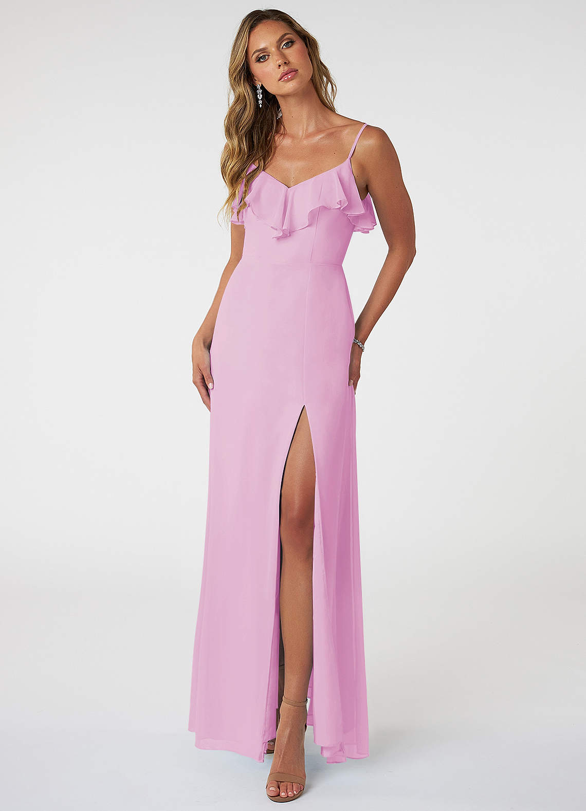 Azazie Natalia Bridesmaid Dresses Candy Pink A-Line Chiffon Dress image1