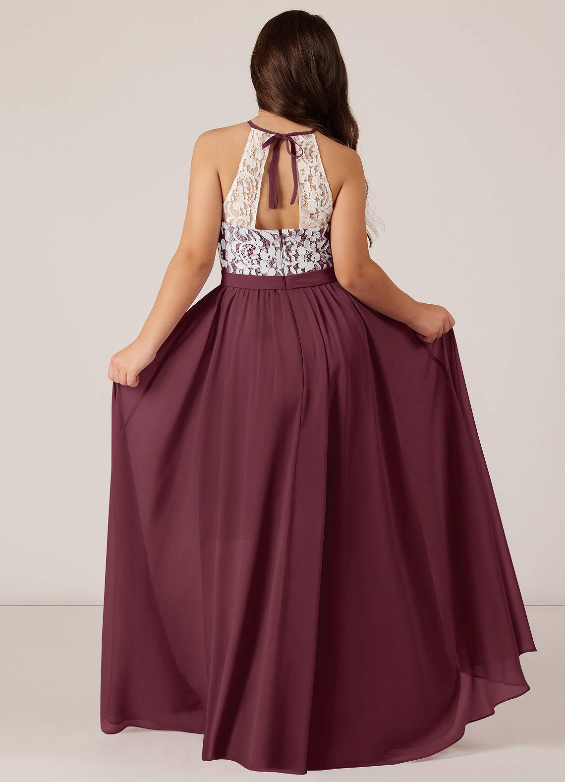 Azazie Fahari Junior A-Linie Spitze Chiffon Kleid Cabernetrot image1