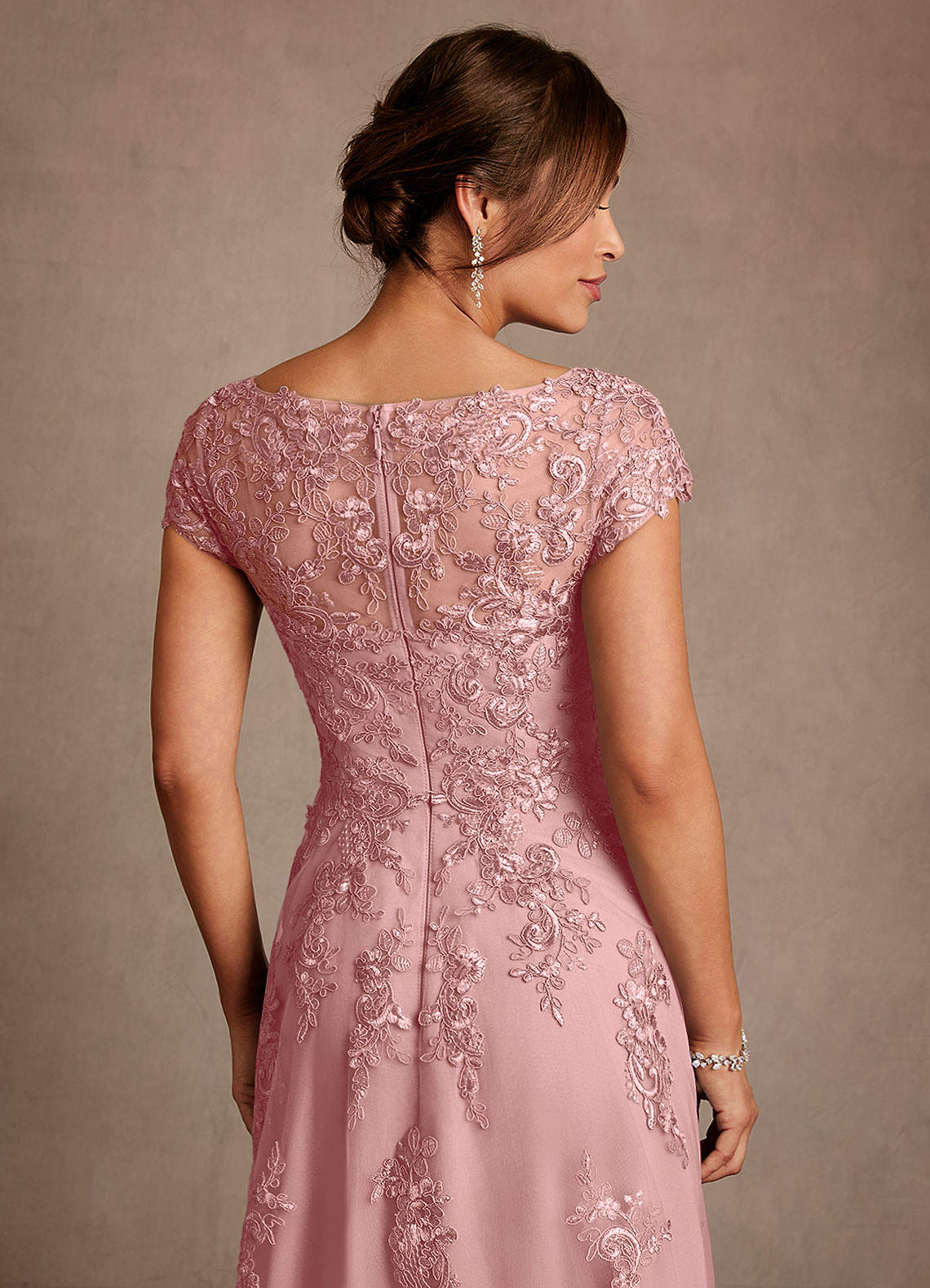 Azazie Jalinda Mother of the Bride Dresses Dusty Rose A-Line Lace Chiffon Dress image5