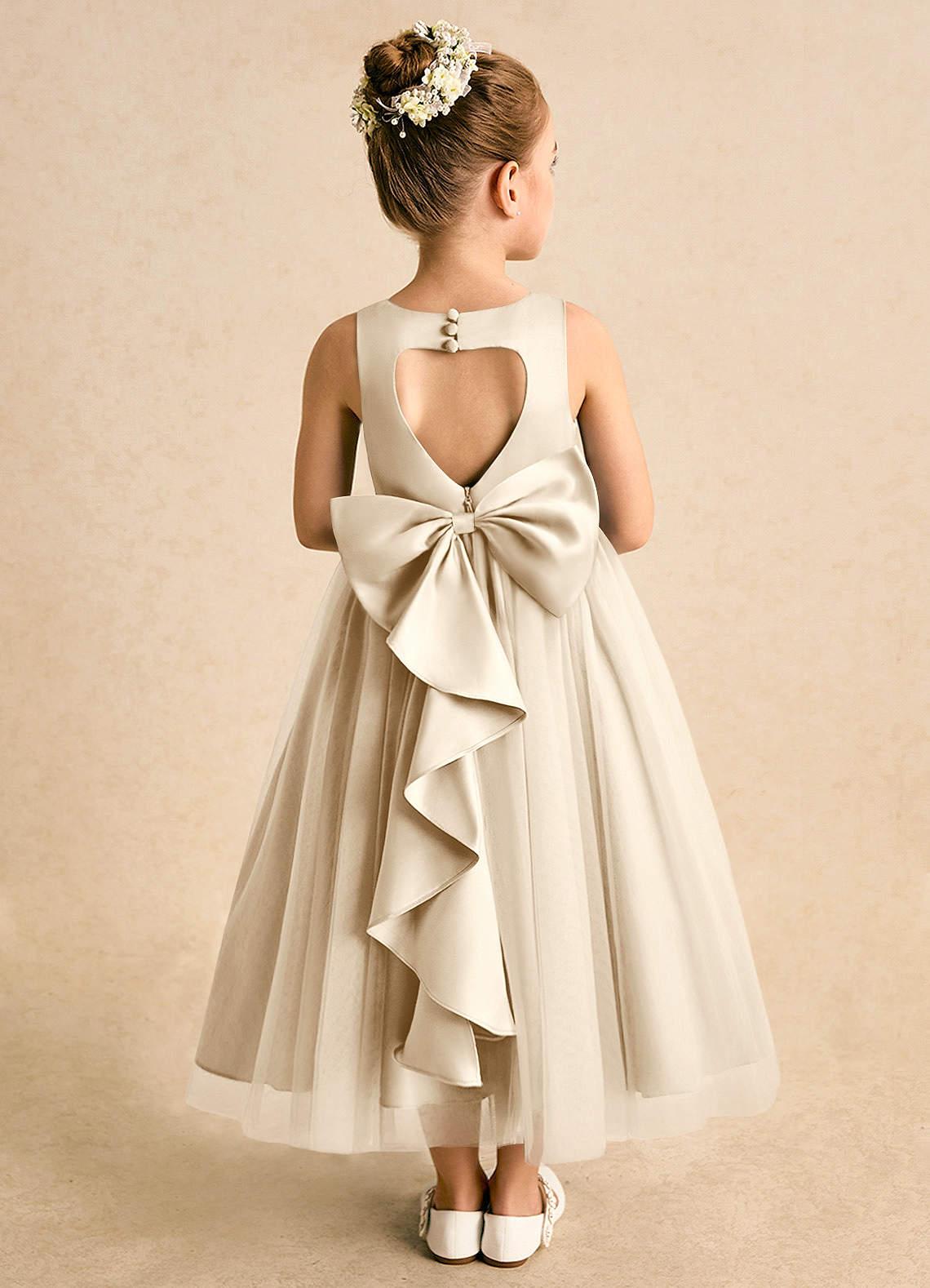 Azazie Solia Blumenmädchenkleider Ballkleid Schleifen Tüll Kleid Champagner image1