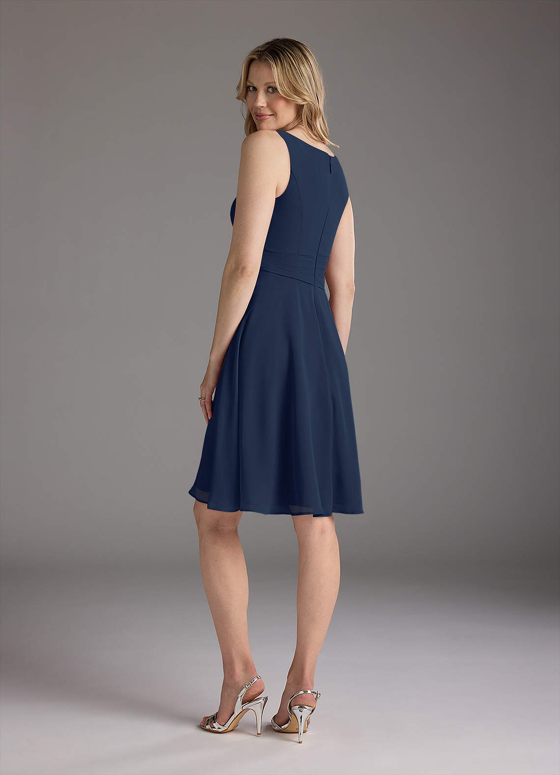 Azazie Shirley Mother of the Bride Dresses Dark Navy A-Line Scoop Pleated Chiffon Dress image6