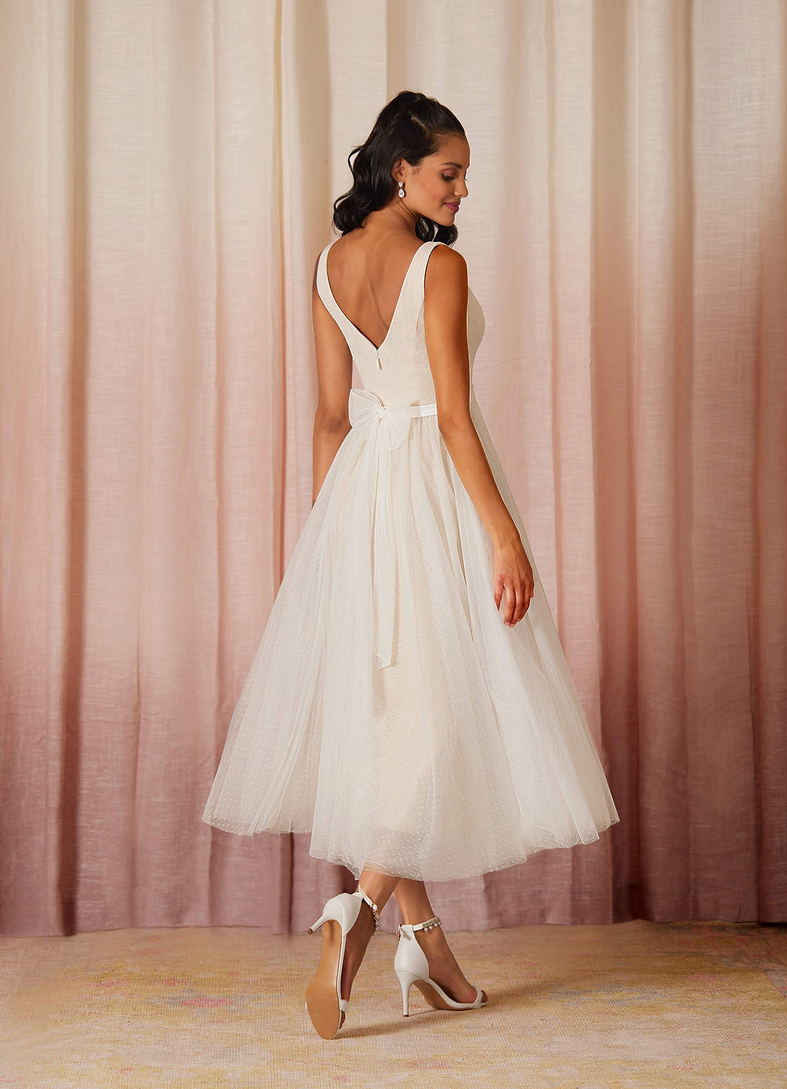 Azazie Windsor Wedding Dresses A-Line Bow Tulle Tea-Length Dress image1
