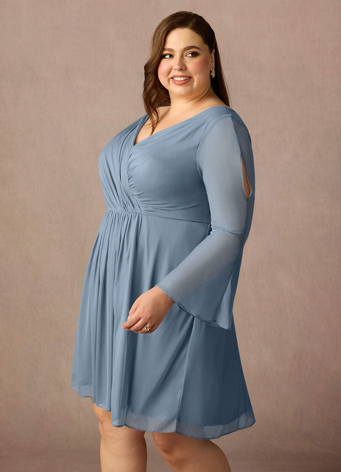 Azazie Teraso Mother of the Bride Dresses Dusty Blue A-Line Pleated Mesh Dress image13