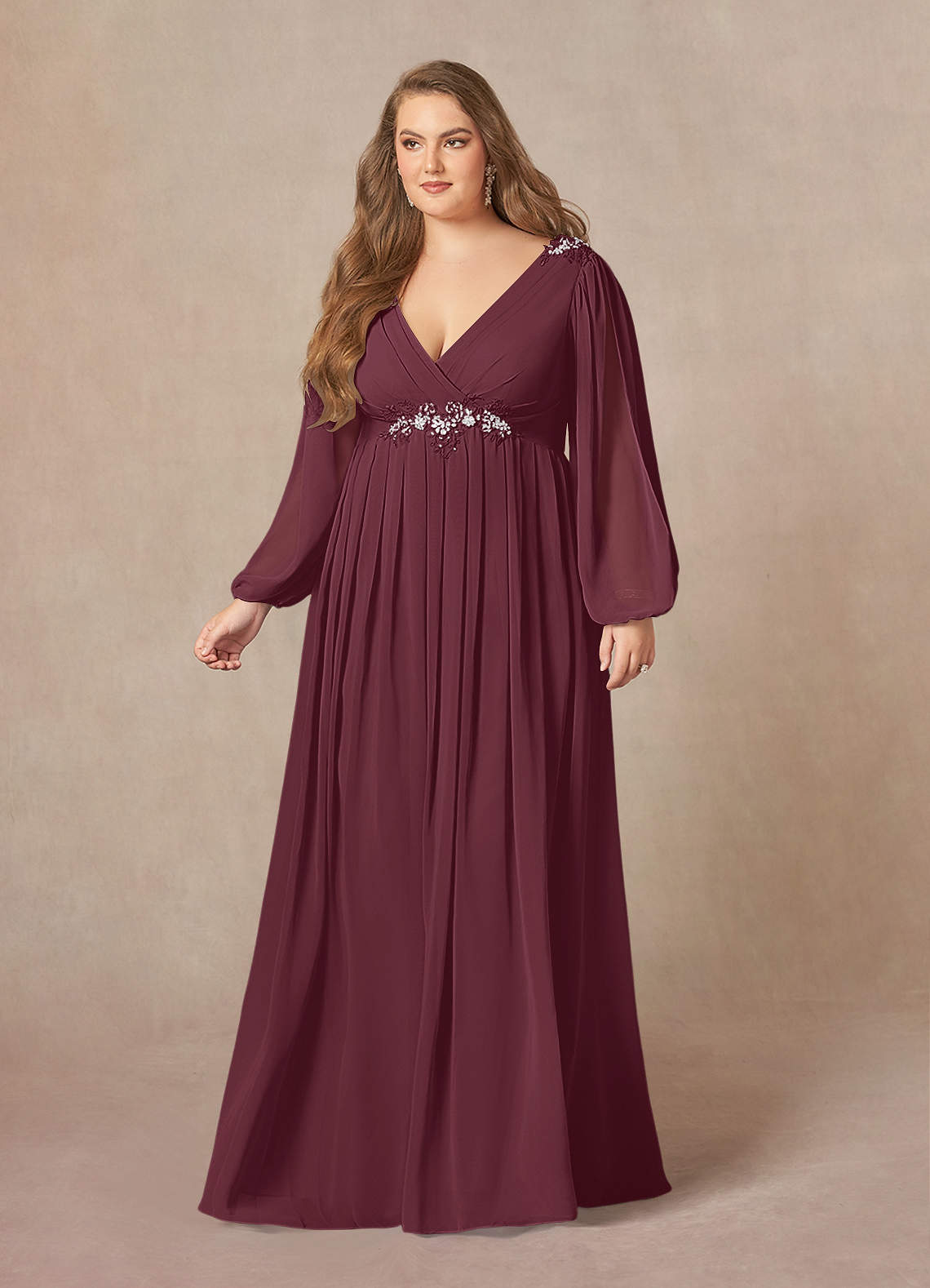 Azazie Gypsy Mother of the Bride Dresses Cabernet A-Line V-Neck Sequins Chiffon Dress image1