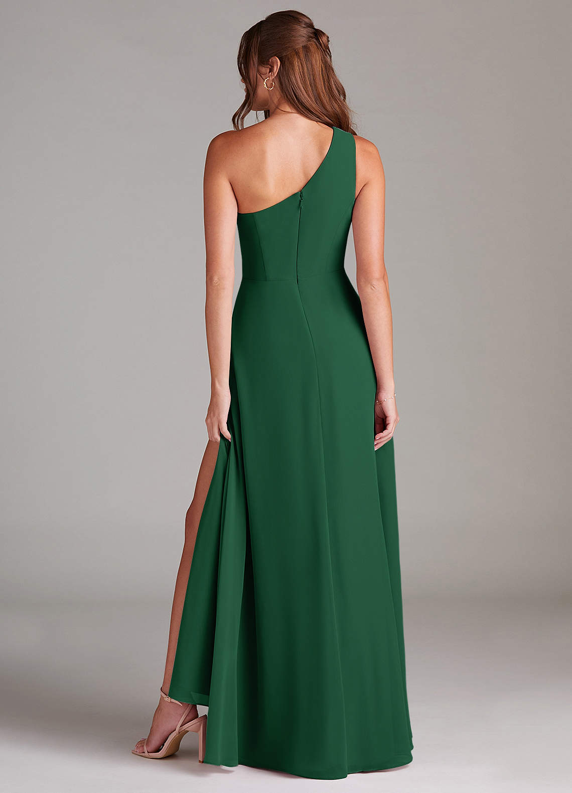 Azazie Brooke Bridesmaid Dresses Dark Green A-Line One Shoulder Chiffon Dress image6