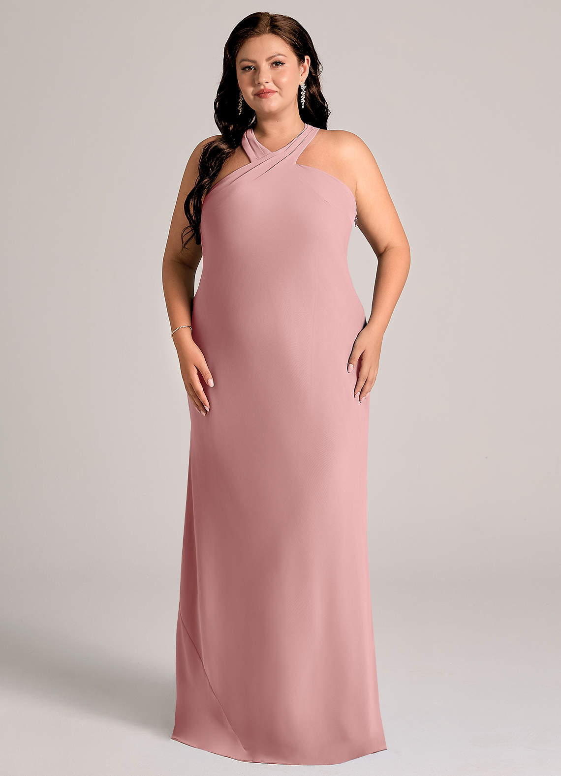 Azazie Doretta Vestidos de madrinha de casamento Vestido Rosa Empoeirada de Chiffon de sereia com Plissado image1