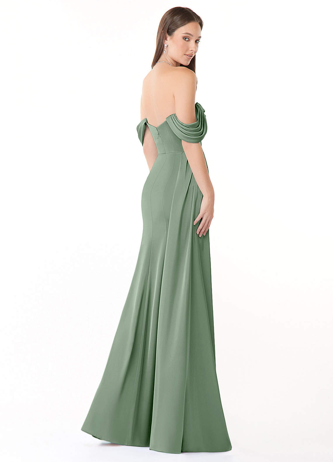 Azazie Amyra Bridesmaid Dresses Matcha Mermaid Off the Shoulder Stretch Satin Convertible Dress image4