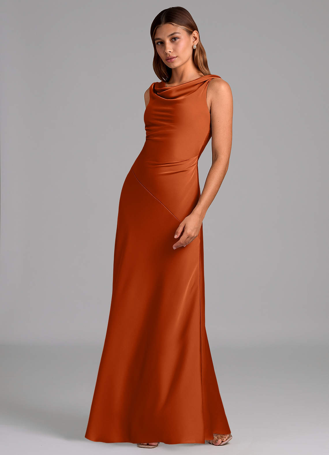 burnt orange satin bridesmaid dress New Arrival Burnt Orange Satin Simple Elegant Formal Bridesmaid Dresse bridalsew