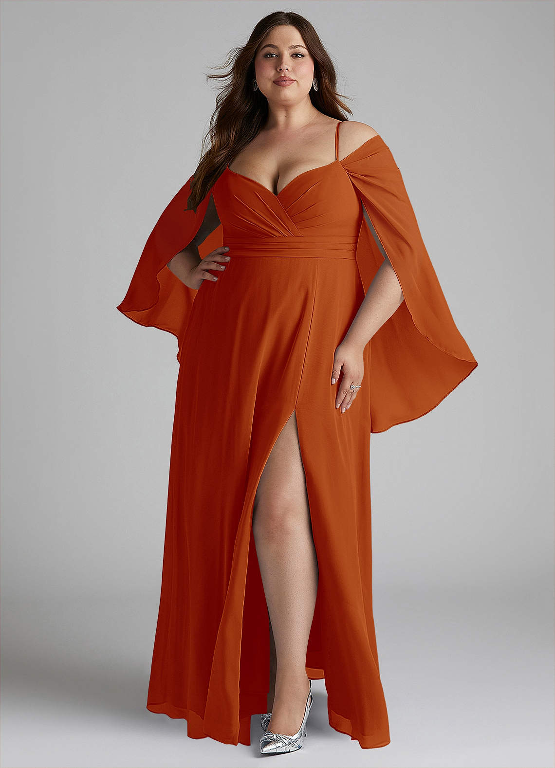 Azazie Cienna Bridesmaid Dresses Paprika A-Line Long Sleeve Chiffon Dress image1