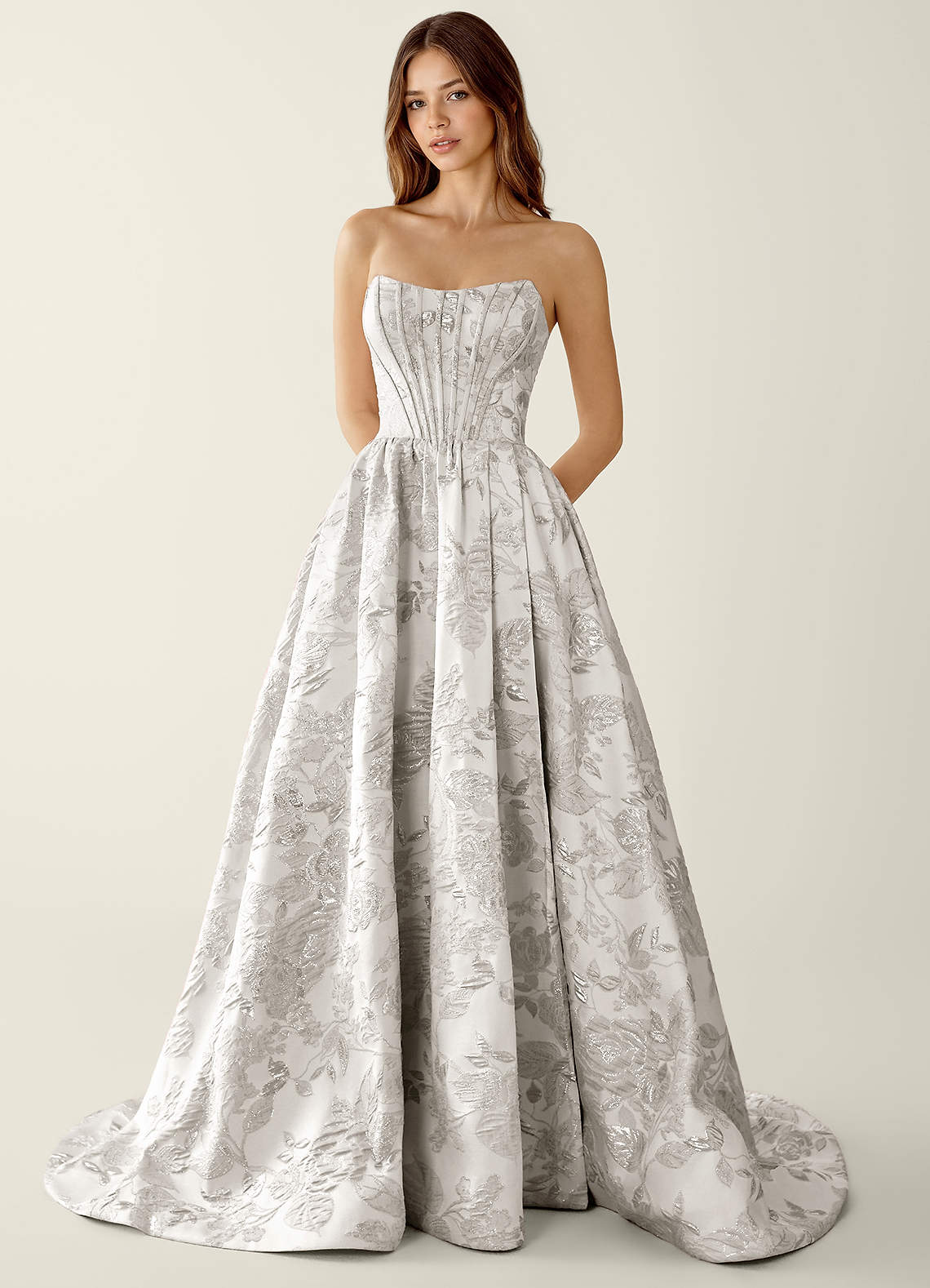 Azazie Silver Lace Up Print Square Formal Dress