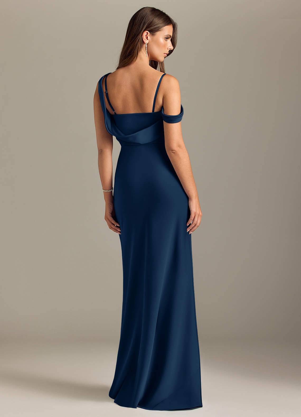 Azazie Madelyn Bridesmaid Dresses Dark Navy Mermaid Off the Shoulder Stretch Satin Convertible Dress image1