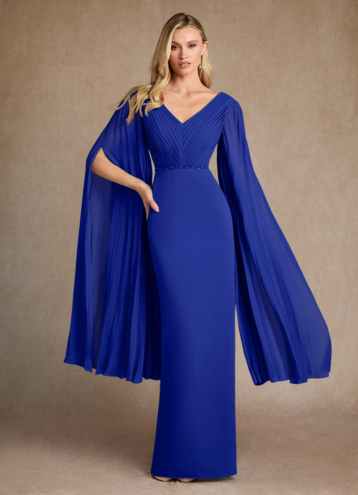 Azazie Ellsworth Mother of the Bride Dresses Royal Blue Column Pleated Stretch Crepe Dress image1
