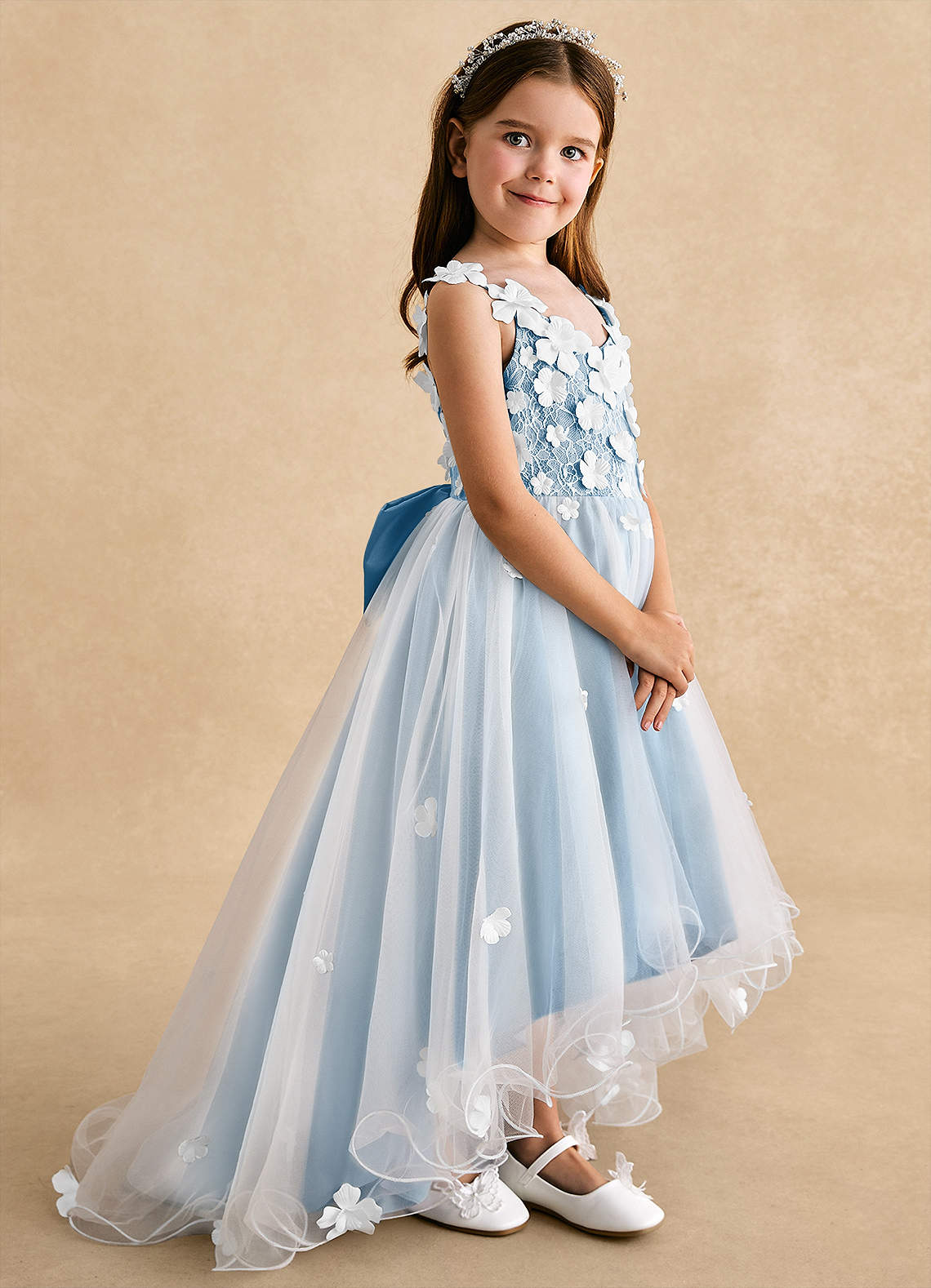 Azazie Celia Steel Blue A-Line Lace Tulle Dress Azazie CA