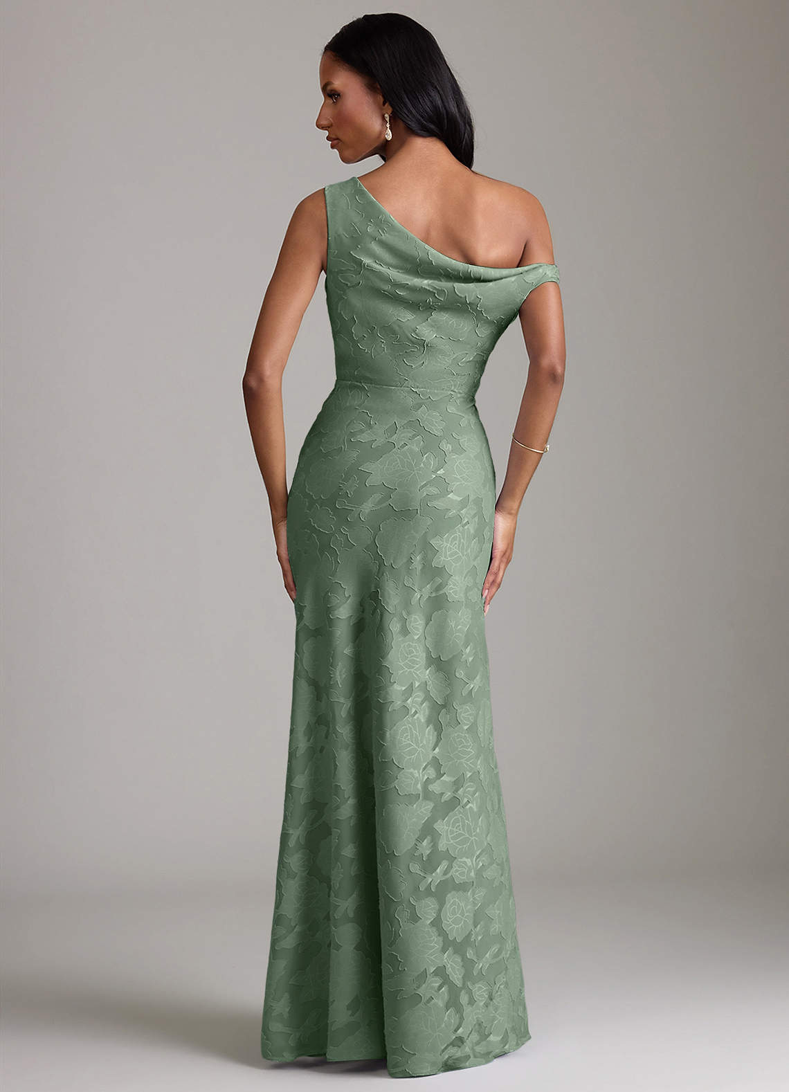 Azazie Emerson Vestidos de damas de honor Vestido de Matcha de Devorado Floral de Corte Sirena con Vestidos sin tirantes image5