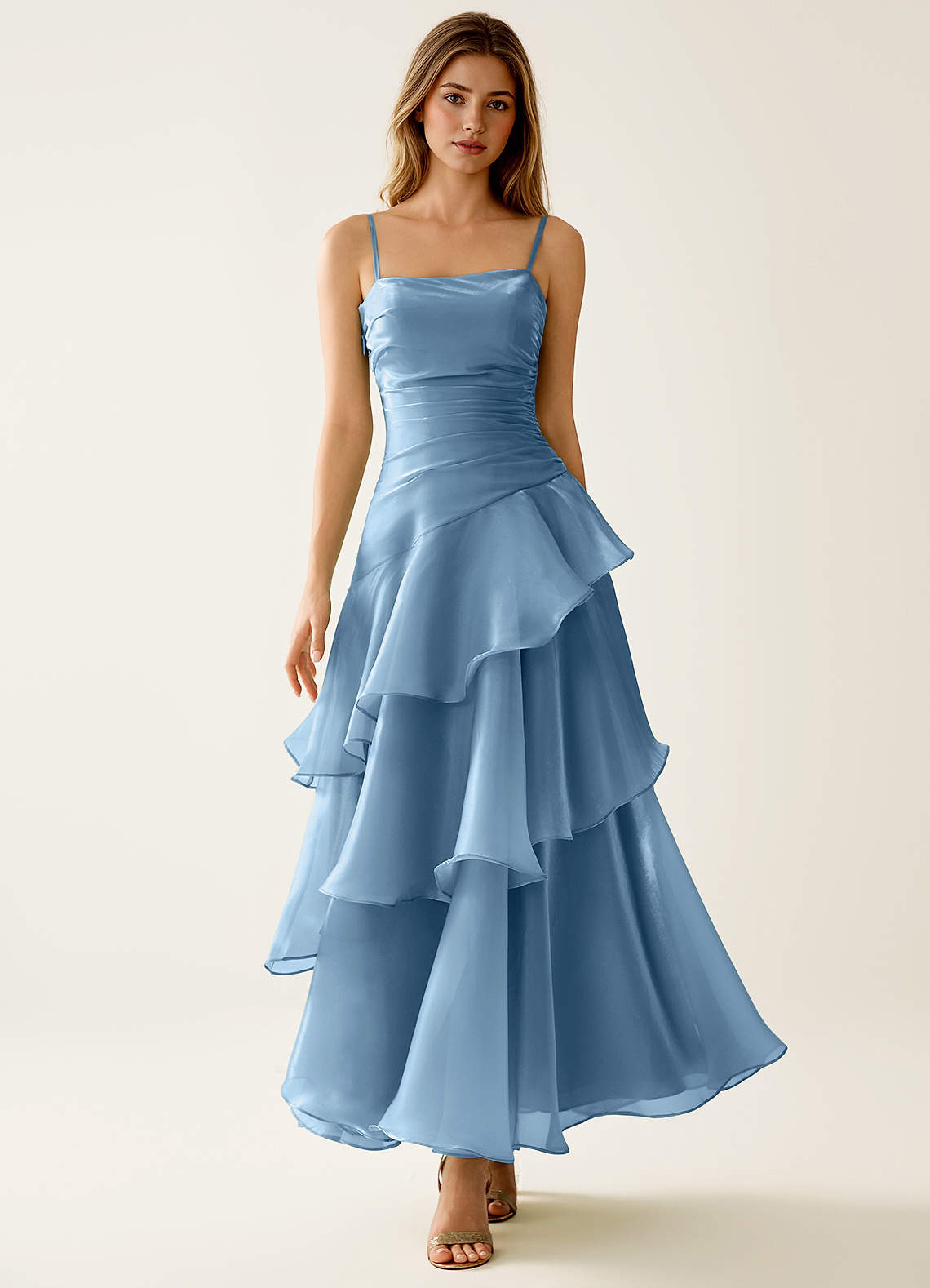Nicola Mint Blue Satin Ruffled A-line Prom Dress