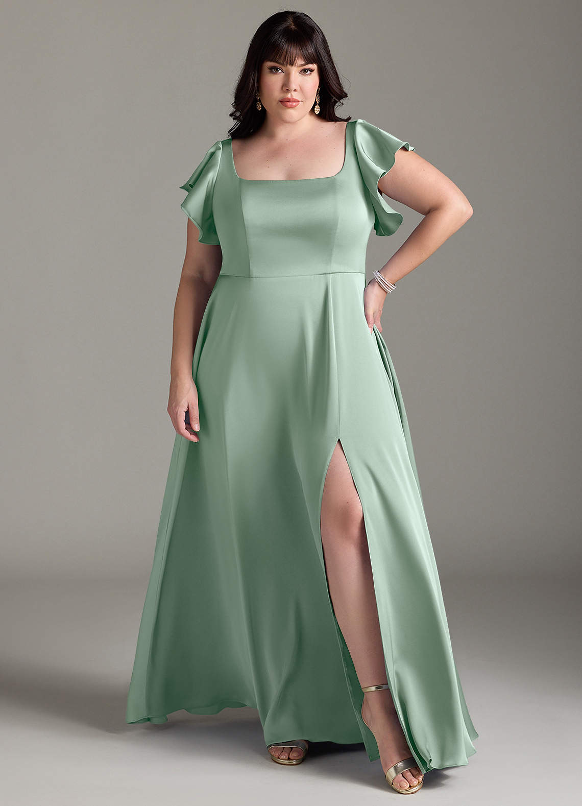 Azazie Bondi Bridesmaid Dresses Agave A-Line Bow Stretch Satin Dress image6