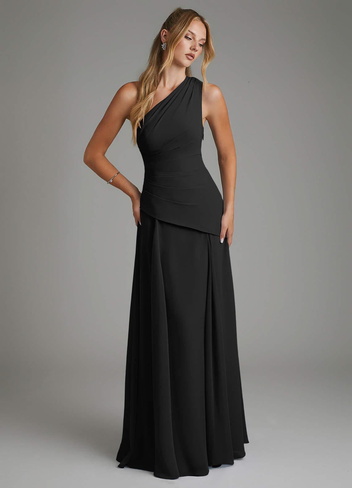 holly bridesmaid dress Azazie A-Line One-Shoulder Floor-Length Chiffon Dresses the Holly Dress embodies Cocoa Brown Amanda Uprichard X REVOLVE Size:CHILD-2XS-12-18 Months-FAMILY