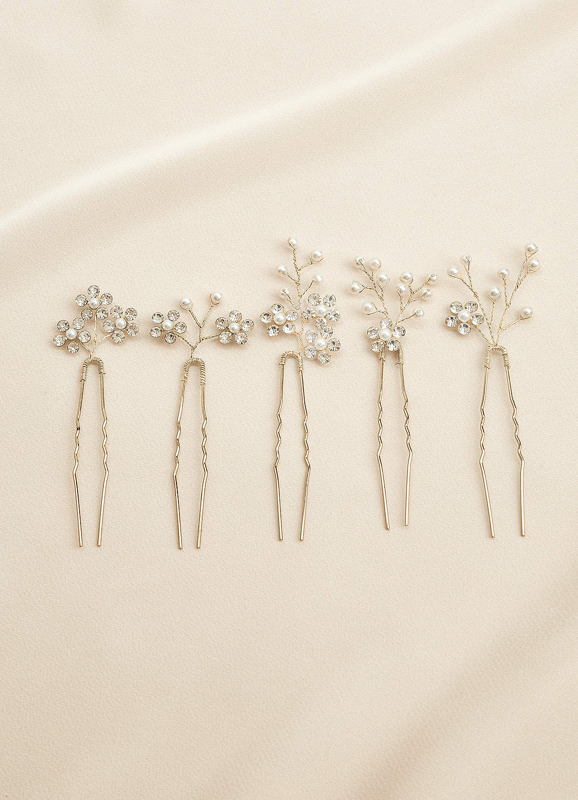 front Rhinestone Floral Cluster Hairpin Set