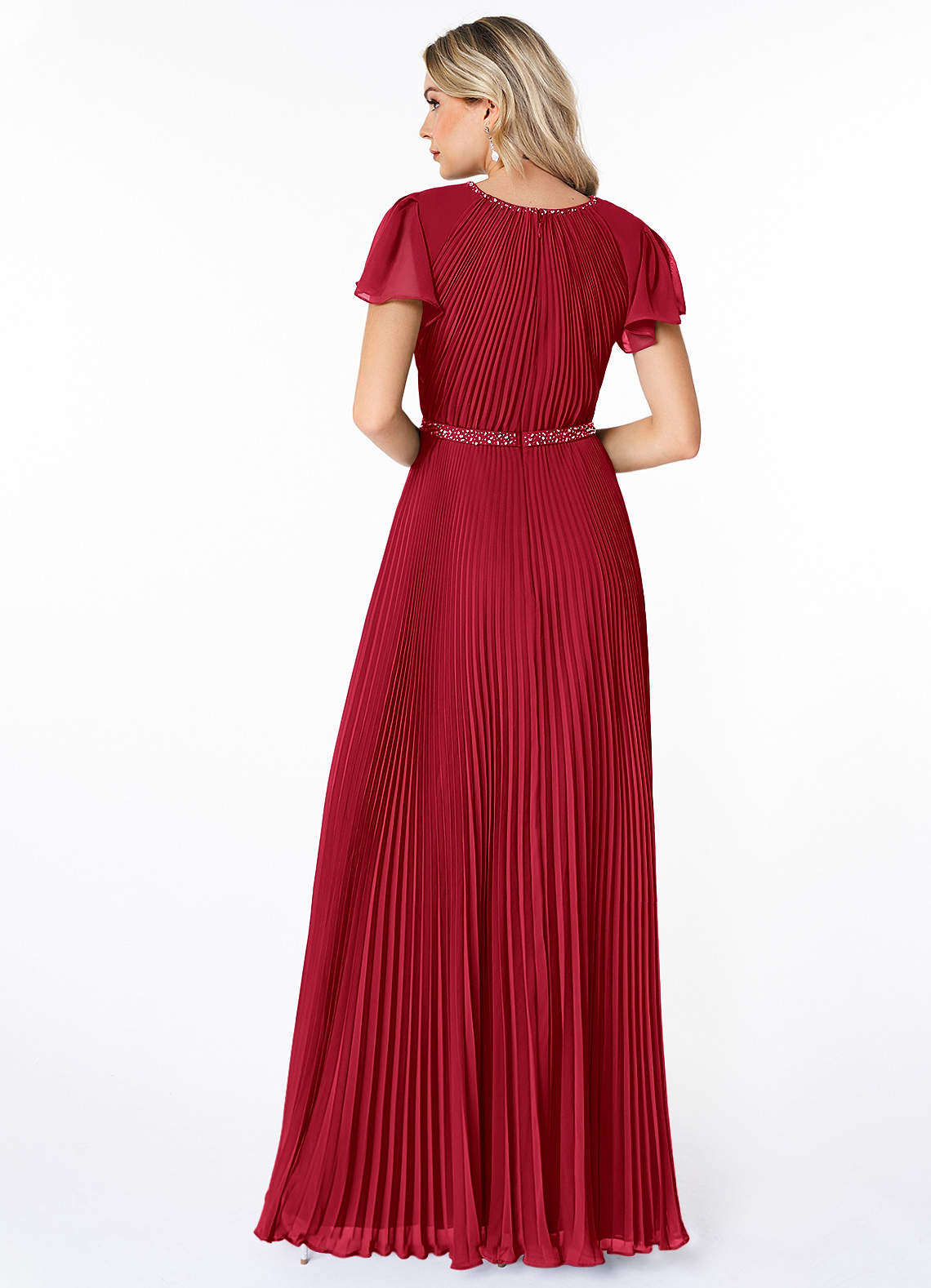 Azazie A-Line/Princess Scoop Neck Floor-Length Chiffon Modest Bridesmaid Dresses - Scarlet