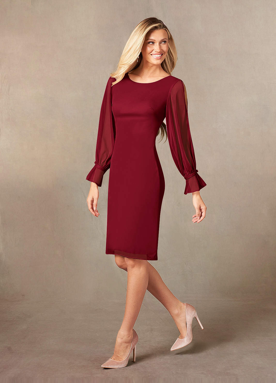 Azazie London vestidos de madre de la novia Vestido de Burgundy de Malla de Corte Recto image4