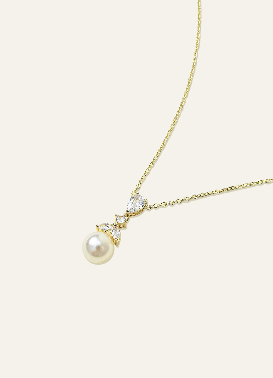 front Pear Cut Pearl Drop Necklace