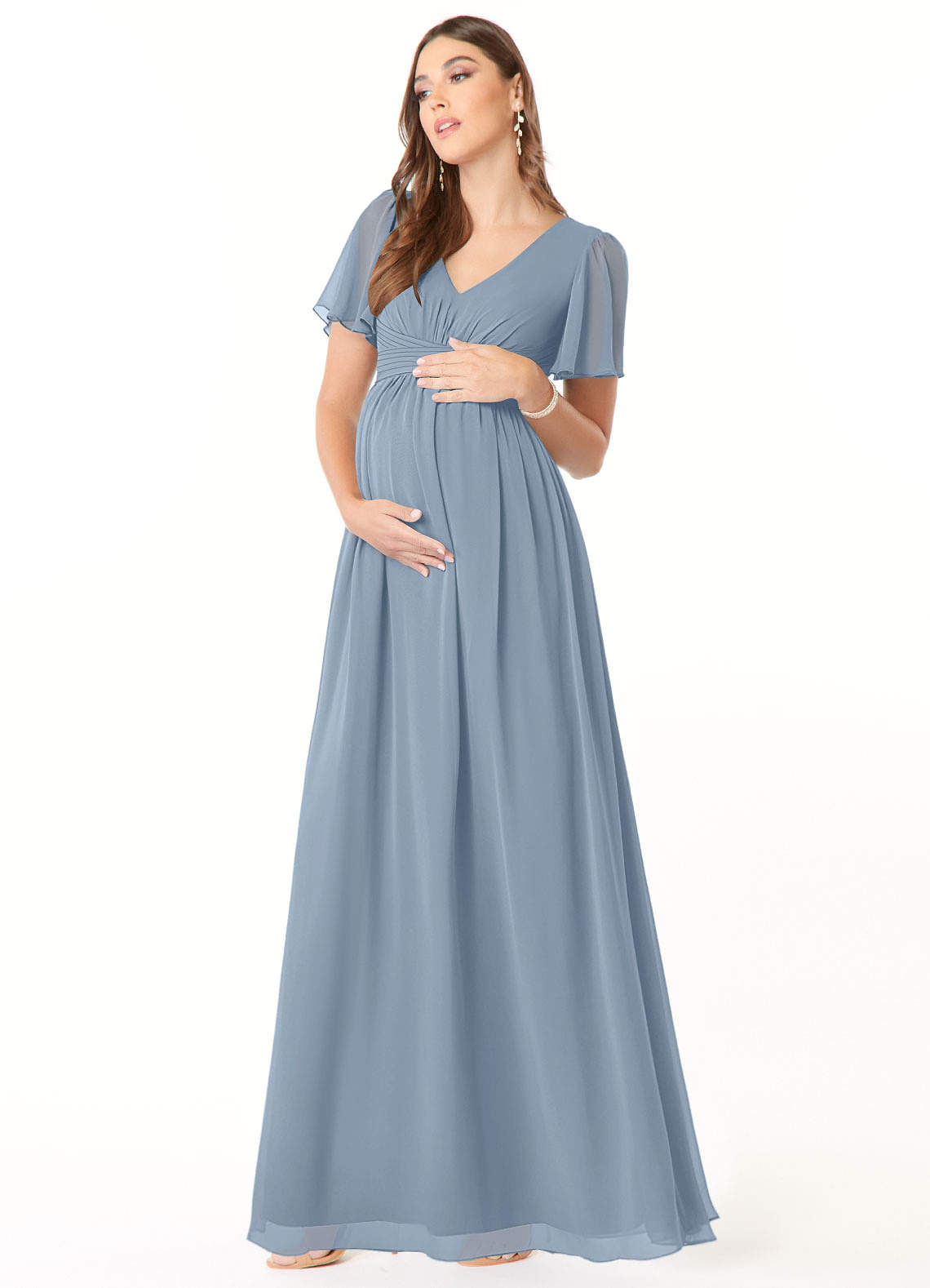 Azazie Verna Maternity Bridesmaid Dresses A-Line V-Neck Ruched Chiffon Floor-Length Dress image2