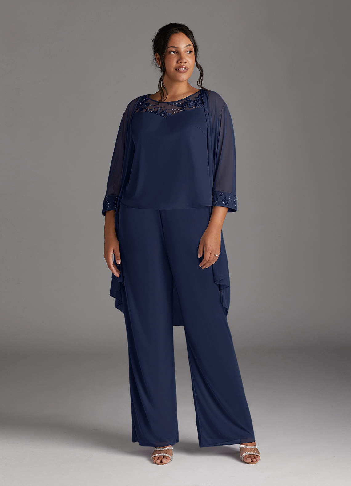 Azazie Frances Dark Navy Jumpsuit/Pantsuit Scoop Mesh Dress Ready