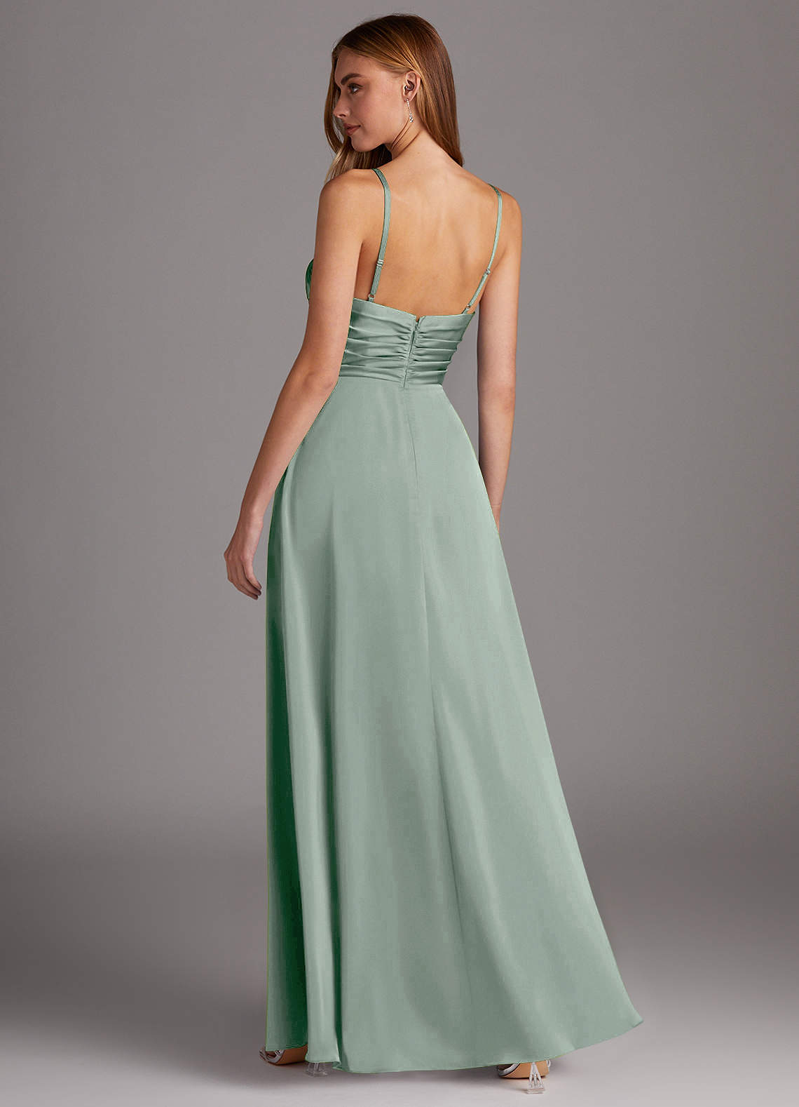 Azazie Jenna Agave Stretch Satin Bridesmaid Dresses | Azazie