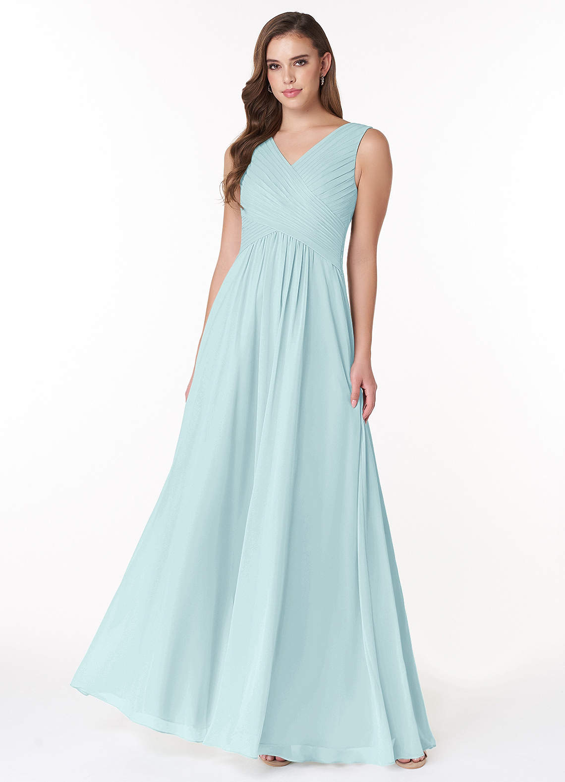 Azazie Flora Bridesmaid Dresses Sea Glass A-Line Pleated Chiffon Dress image1