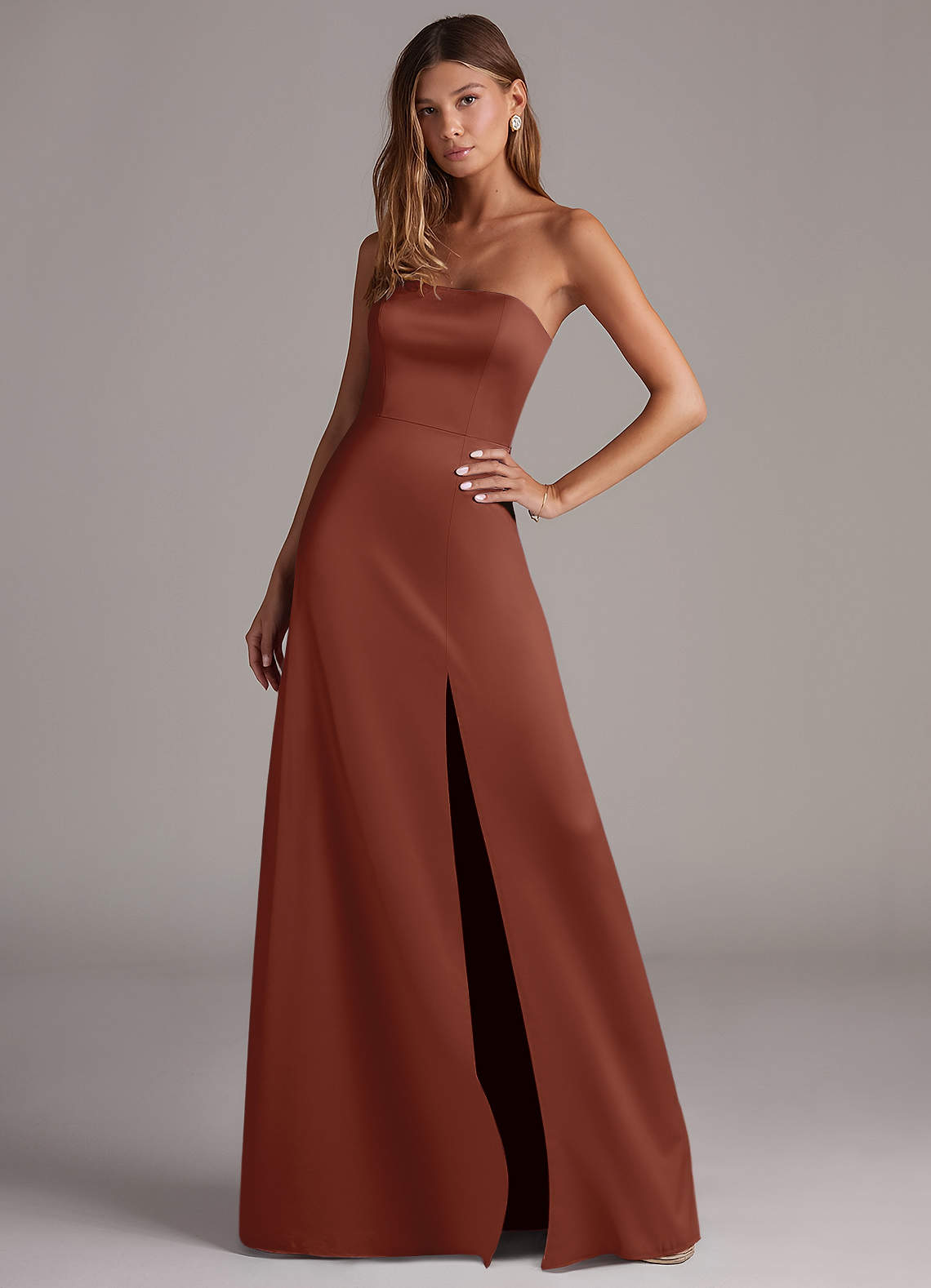 infinity dress auburn brown Azazie Wren Silk Satin Colors:Copper Gold