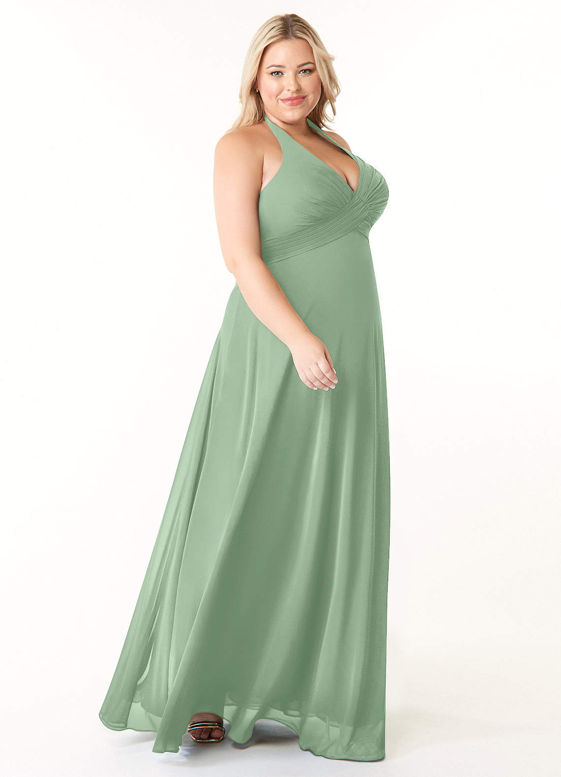 Azazie Tessie Bridesmaid Dresses Matcha A-Line V-Neck Pleated Chiffon Dress image7