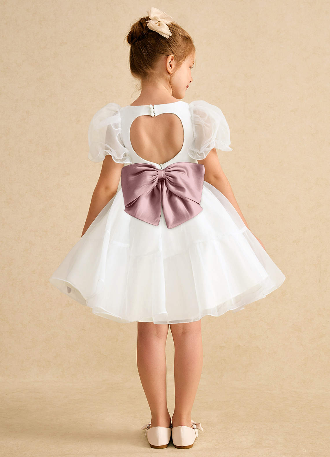 Azazie Debbie vestidos de niña de las flores Vestido de Marfil Rosa Empolvado de Organza de Princesa con Escote de Corazón image1