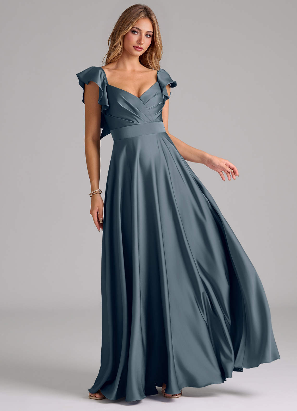 Azazie Leilani Bridesmaid Dresses Twilight A-Line Ruched Stretch Satin Dress image1