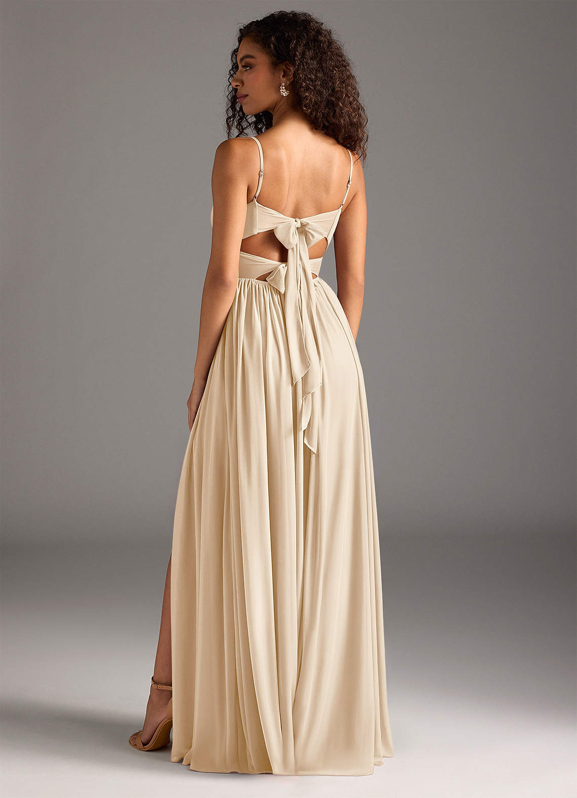Azazie Zeya Ready to Ship Champagne Mesh Bridesmaid Dresses | Azazie