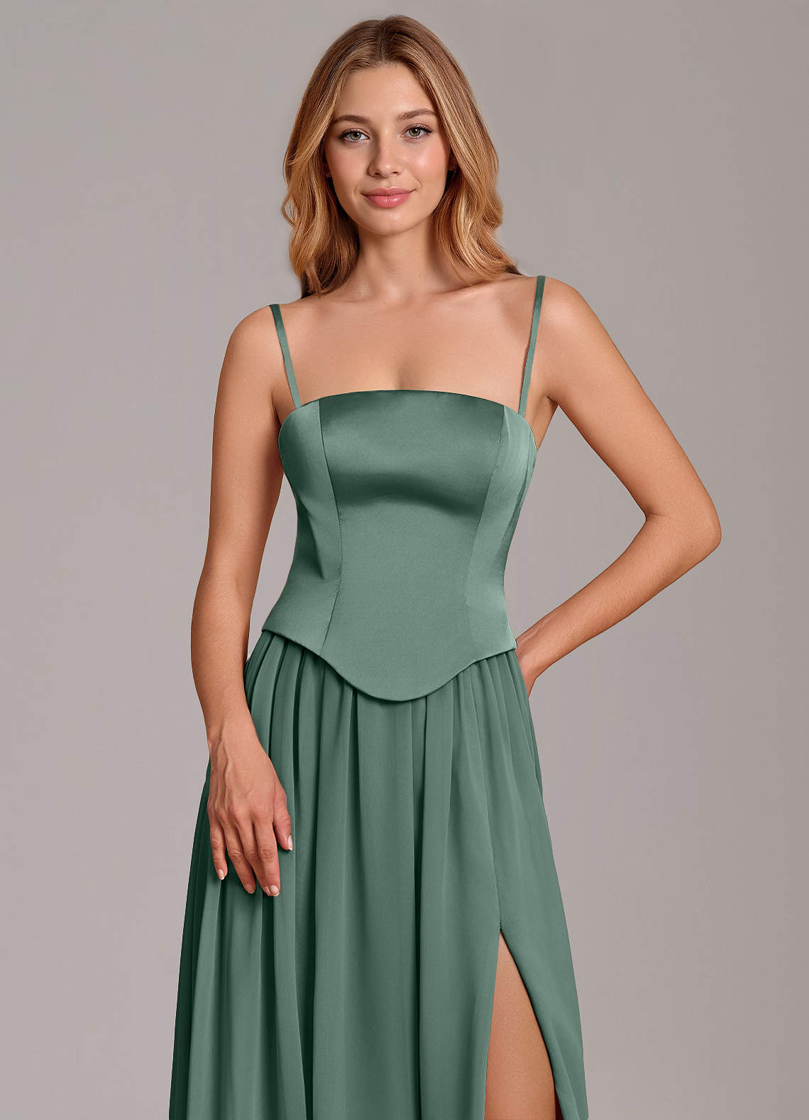 Azazie Cadence Suknie dla druhen Linia A Gorset Satyna elastyczna Do ziemi Sukienka image1