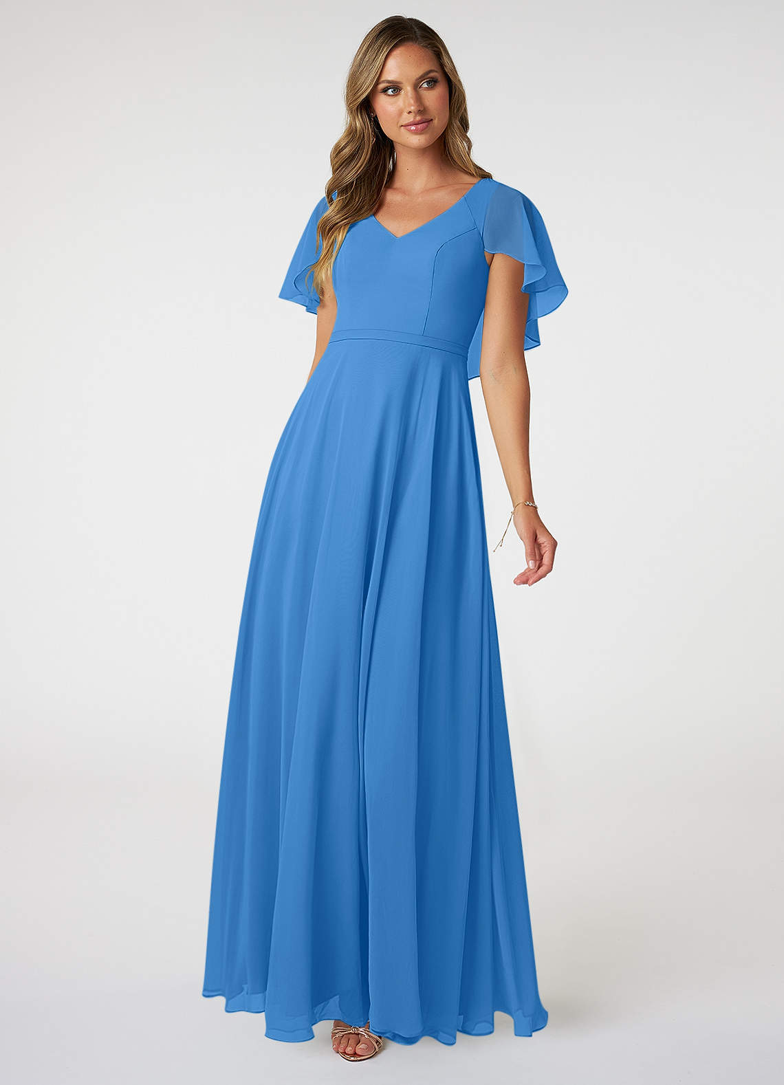 Azazie Jamie Bridesmaid Dresses Blue Jay A-Line Chiffon Dress image1