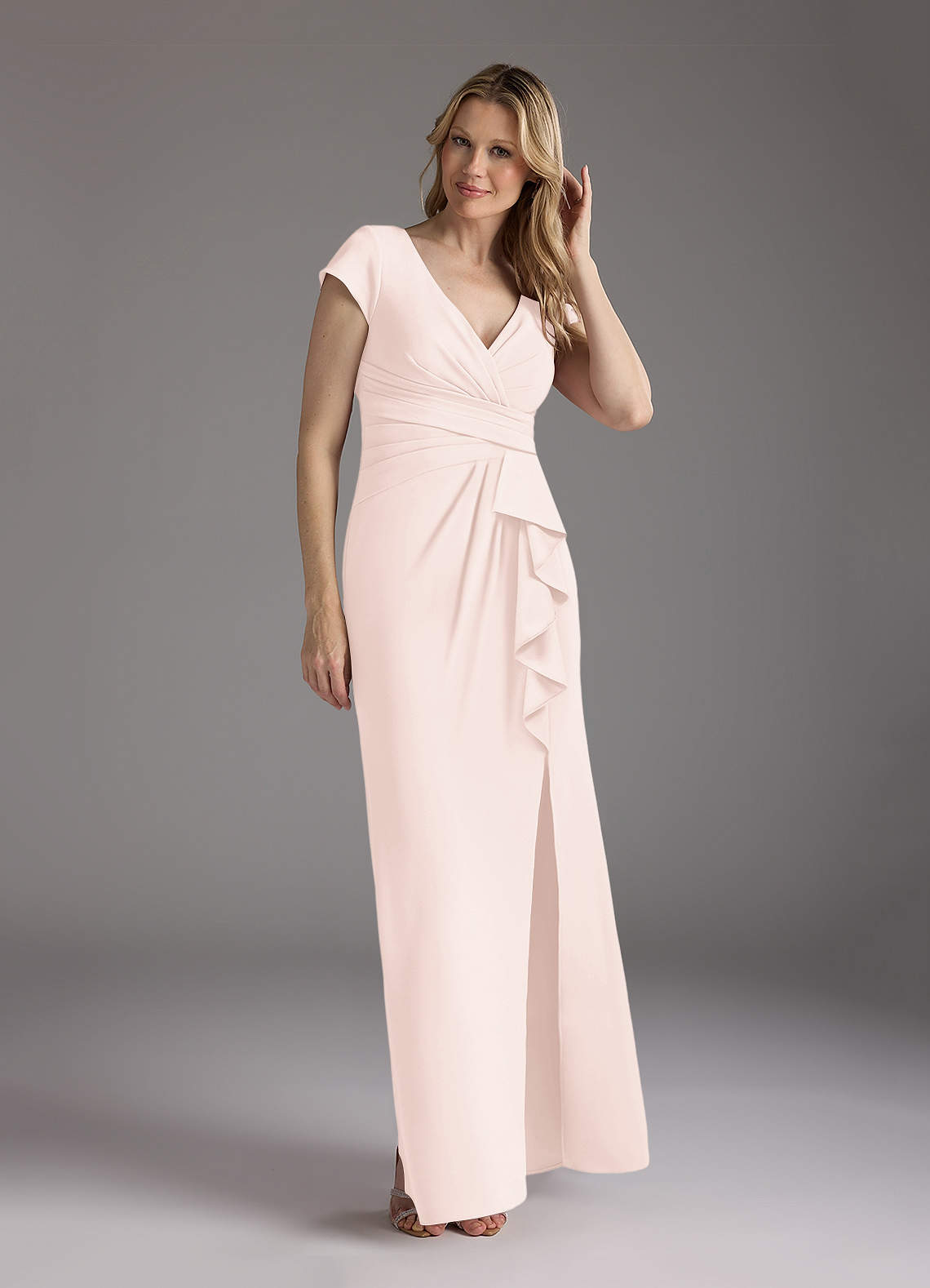 Azazie Tana vestidos de madre de la novia Vestido de Rosa Rubor de Crepé elástico de Sirena con Cuello en V plisado image1