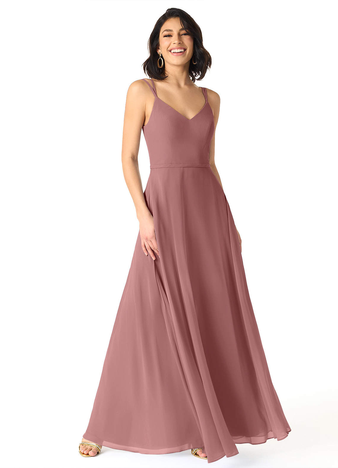 Azazie Janine Bridesmaid Dresses Desert Rose A-Line V-Neck Chiffon Dress image1