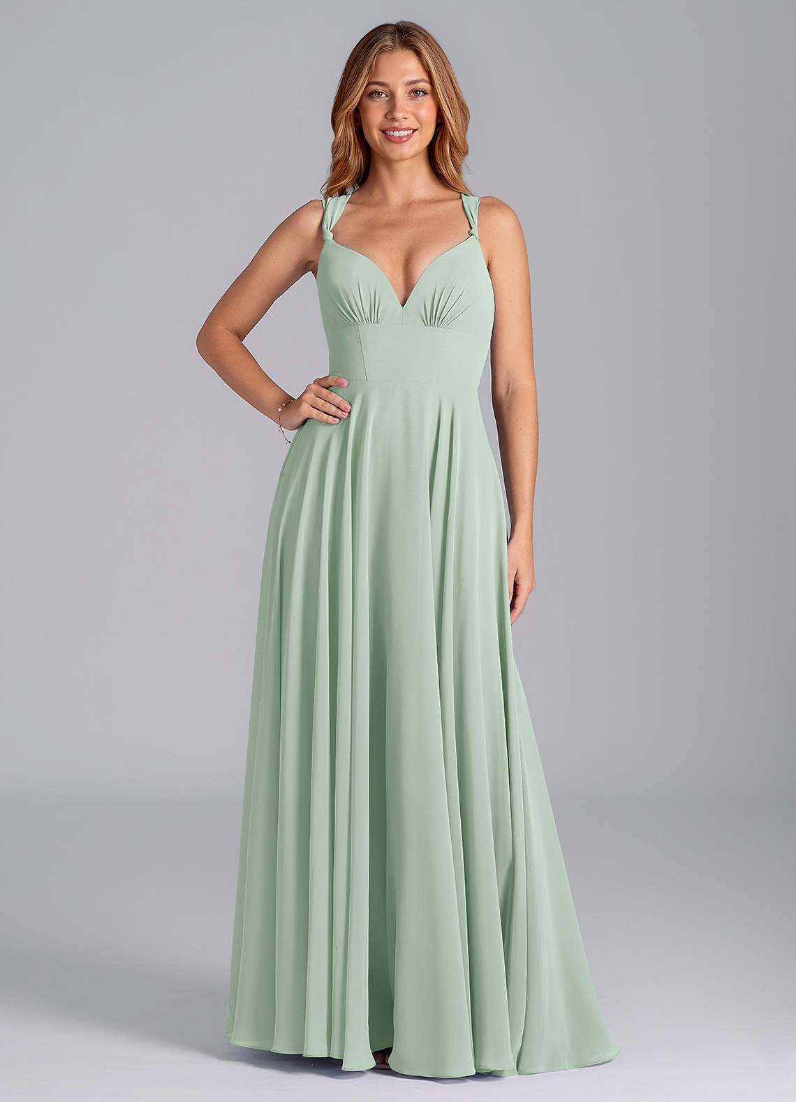 Azazie Darana Bridesmaid Dresses Agave A-Line Corset Chiffon Dress image1