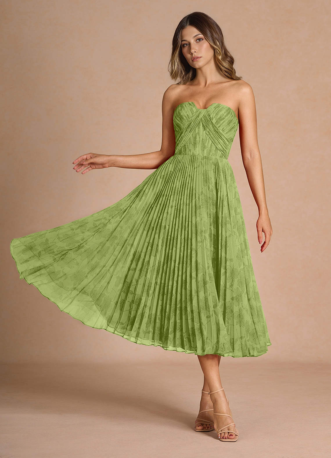 Lyanna Green Multi Pleated Midi Dress image1